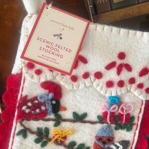 Set of 2 Pottery Barn Kids "Birds on a Wire" Felted Wool Stockings NWT!